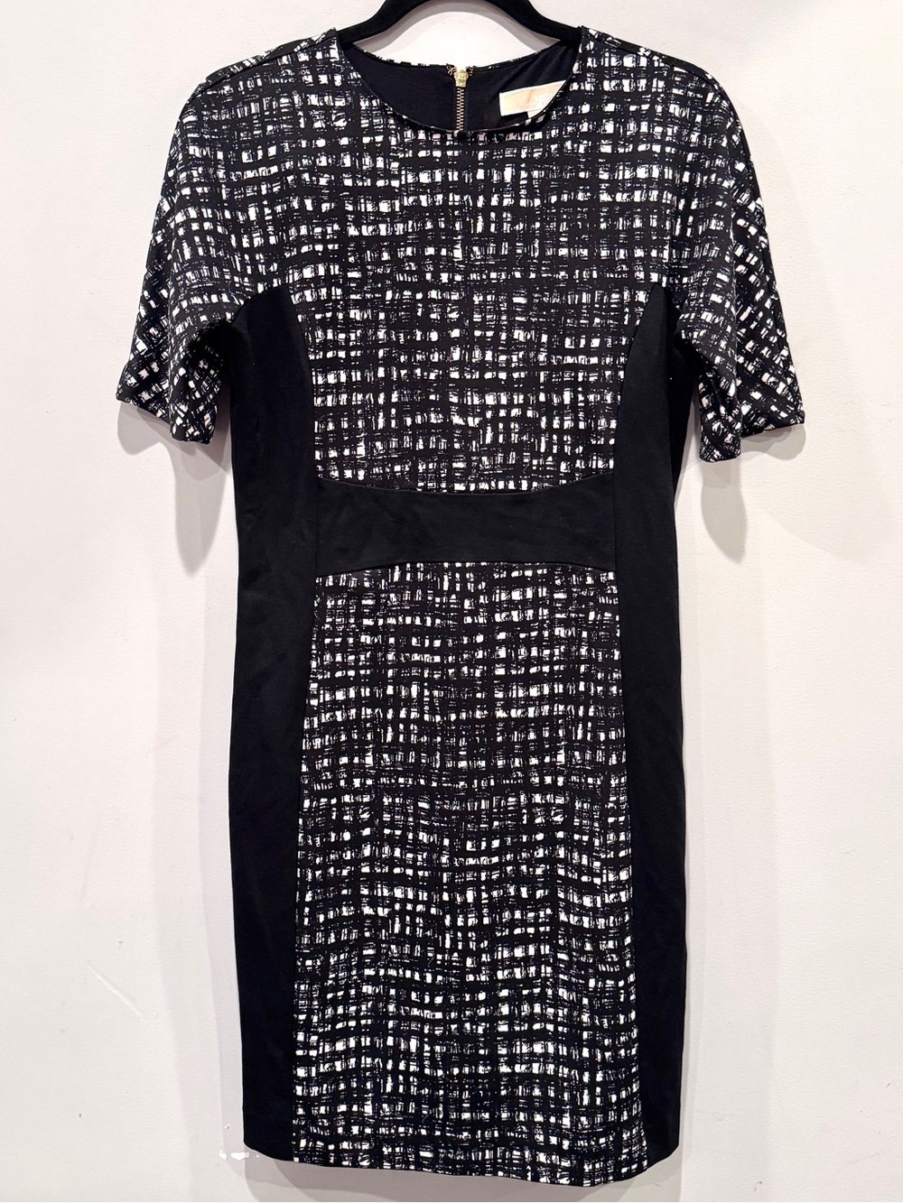 MICHAEL Michael Kors Black & White Pattern Panel Short Sleeve Dress Size 6 NWOT
